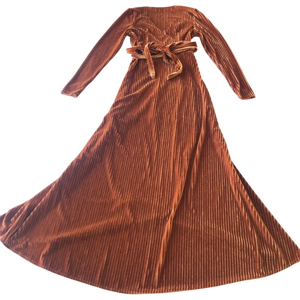 Baltic Born Dress Womens Small Jada Ribbed Velvet Wrap Copper Maxi Long Sleeve - Picture 4 of 9